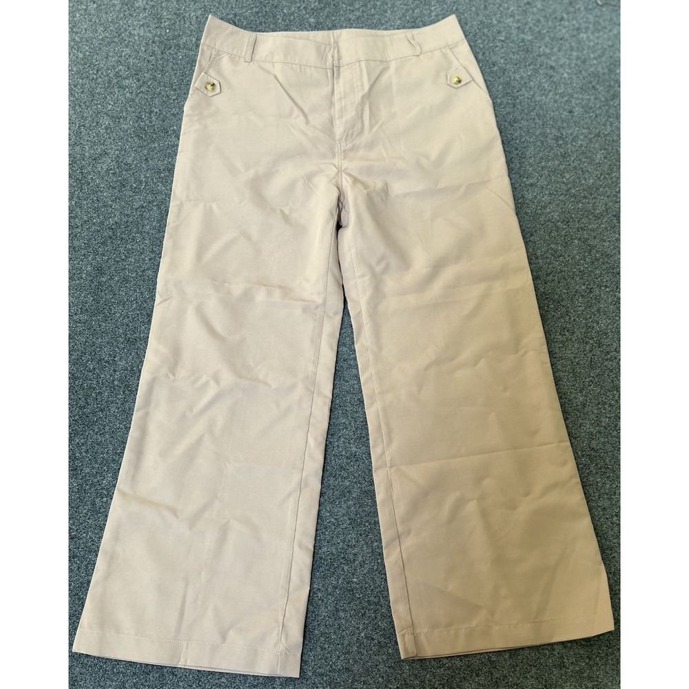 Women's Lightweight Flat Front Cropped Capri Pants - beige - Size Large